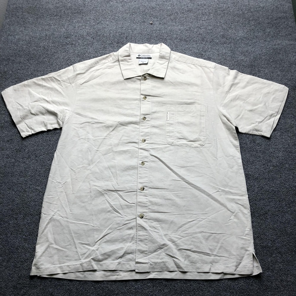 Columbia Shirt Mens 2XL Beige Short Sleeve Button Front Casual Outdoor Summer
